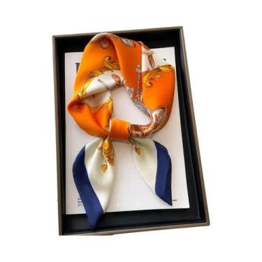 Imagem de Lenço De Seda Luxuoso Feminino 70x70cm, Xale Quadrado Para Escritório,