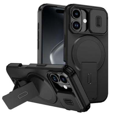 Imagem de FWYANZH Capa magnética para iPhone 17 Pro Max/17 Pro/17 Air/17, capa de proteção de lente completa, suporte dobrável, capa rígida antiqueda, preta, 17