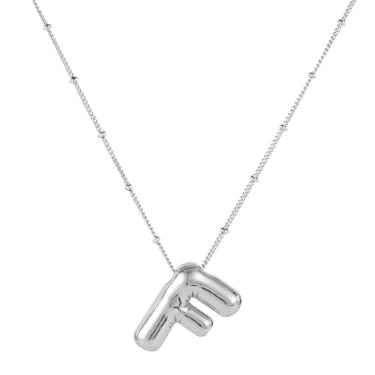 Imagem de Colar com letras, balão banhado a prata, personalizado, com pingente de alfabeto, colar inicial, joia de presente para mulheres (F)