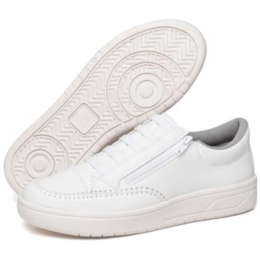 Imagem de Tênis Feminino Casual Cano Baixo, Estilo Mocassim, Conforto Acolchoado, Resistente à Água (Branco, BR, Adulto, Numérico, 33)