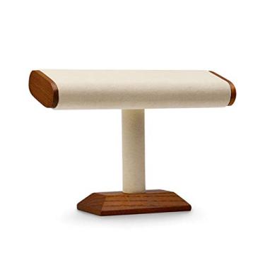 Imagem de U5GAAALPPQ9 T-Bar Suporte de exibição de relógio expositor de joias de madeira para pulseira de relógio bancada, tampo de mesa, joias, torre, relógio, caixas de exibição (cor: bege)