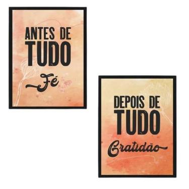 Imagem de Kit 2 Quadros Fé E Gratidão Marrom 33X24 Com Vidro - Preta