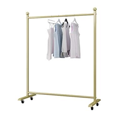 Imagem de Arara de roupas resistentes, trilho de roupas pesadas, rack de exibição de roupas com rodas de metal minimalista moderno, cabideiro, rack de secagem de tubos industriais, dourado (80 × 120 cm)