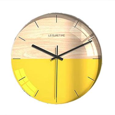 Imagem de Relógio de parede amarelo silencioso operado por bateria sem tique-taque redondo decorativo sala de estar cozinha hoom escola escritório (amarelo 12 polegadas)