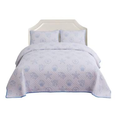 Imagem de ZDJZMGZ Conjunto de edredom Queen, 3 conjuntos de colcha, cama de casal, forrada e acolchoada bordada, lavável, com 2 fronhas, roupa de cama completa macia (230 x 250 cm)