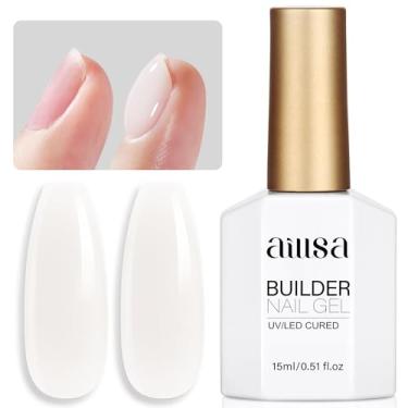 Imagem de AILLSA Gel Builder para unhas iogurte branco 7 em 1 esmalte de gel duro para engrossar unhas nude extensão leitosa U V géis fortalecedores de cor natural esmalte para unhas arte base coat precisa de