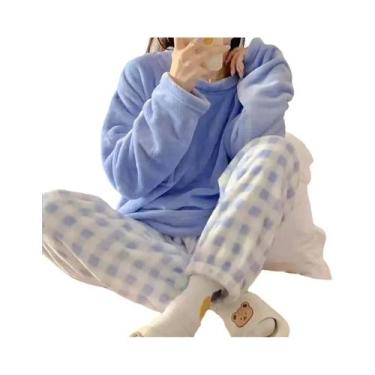 Imagem de Conjunto De Pijamas De Fleece Feminino, Roupa De Dormir Quente E Gross