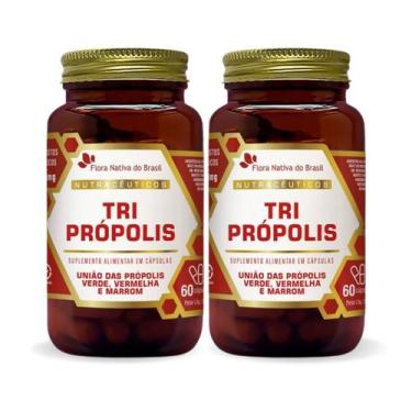 Imagem de Kit 2 Própolis Verde Vemelha e Marrom Tri Própolis 60 Cápsulas Flora N
