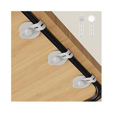 Imagem de Gerenciamento de cabos sob a mesa, organizador de cabos de silicone autoadesivo ajustável, suporte de cabo resistente reutilizável sob a mesa para escritório, casa, escola (12 peças, cinza)