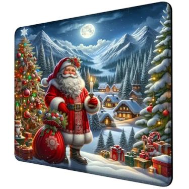 Imagem de Tapete de rato de Natal Feliz Natal Quadrado de Papai Noel com base de borracha antiderrapante e borda costurada tapete de rato para computador sem fio, laptop, acessórios de mesa de escritório 24 x