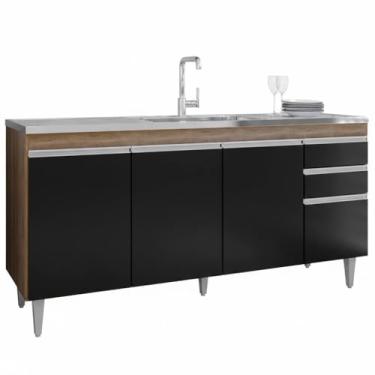 Imagem de Balcao Para Pia 4 Portas 2 Gavetas Bp 160 cm Lorena Freijo Preto Eratto Moveis