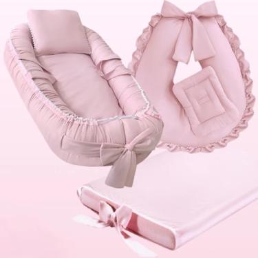 Imagem de Kit 3 Peças - Ninho Redutor para Bebê, Almofada de Amamentar e Trocador com Capa Plástica Impermeável (SAL ROSA)