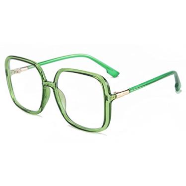 Imagem de BAODAREN Óculos De Grau Com Bloqueio Luz Azul, Armação Quadrada Grande, Antifadiga Ocular, Para Computador, Feminino/Masculino, L3000A (Verde Transparente)