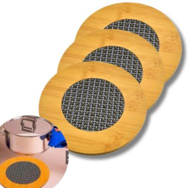 Imagem de Descanso de Panela em Bambu com Centro Inox, Design Quadrado e Redondo, Kit com 3 Peças (Redondo)