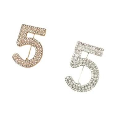 Imagem de Broche De Pérola Versátil De Alta Qualidade Número 5 Com Diamantes Met