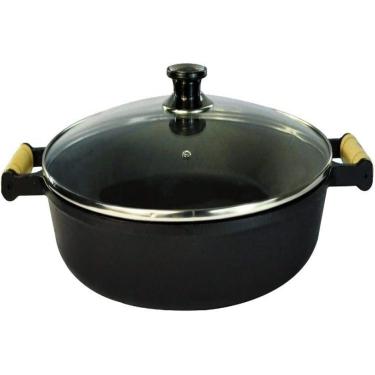 Imagem de Frigideira Paella Grande 6,8 Lts Ferro Fundido 2 Alças Tampa Vidro Santana 36cm