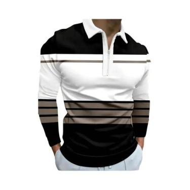 Imagem de Camisa Polo Masculina Com Zíper, Manga Longa, Casual Para Atividades A