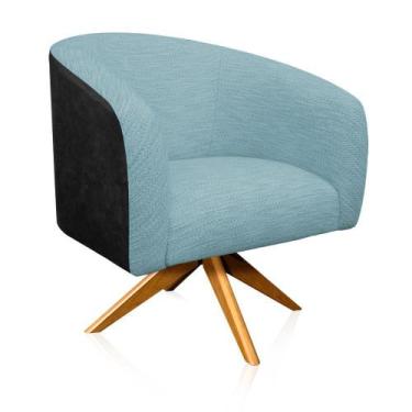 Imagem de Poltrona Giratória Stella Corano Preto com Linho Base Madeira MA30 D'R