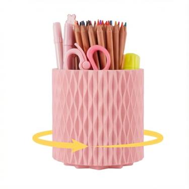 Imagem de Swuj Organizador de mesa de plástico giratório 360, suporte de caneta com 5 compartimentos para mesa, organizador de canetas de material de arte para escritório, escola e casa, rosa
