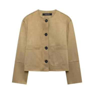 Imagem de Jaqueta Bomber Feminina De Camurça Com Manga Longa, Casaco De Inverno 