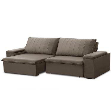 Imagem de Sofá Retrátil E Reclinável 3 Lugares 225cm Kent Porta Copos No Braço Veludo Castor G22 - Gran Belo