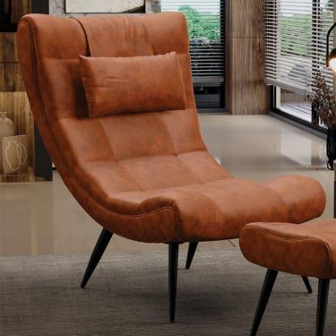 Imagem de Poltrona Decorativa Sala De Estar Pés Palito Letty Pu Nozes G19 - Gran Belo