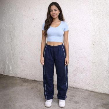 Imagem de Kit Cropped Ribana Calça Feminina Tactel Y2K Sk8 Para o Dia Dia Volta 