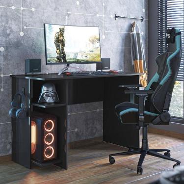 Imagem de Mesa Computador Gamer 3875 Com Suporte Fone De Ouvido Preto Fosco Preto Fosco