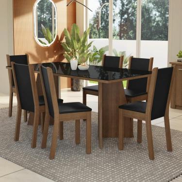 Imagem de Conjunto Sala De Jantar Mesa Tampo De Vidro 6 Cadeiras Rustic Preto Viola Madesa Sintético