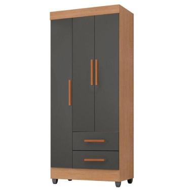 Imagem de Guarda Roupa Solteiro Lite 3 Portas Nature Cinza – Móveis Leão