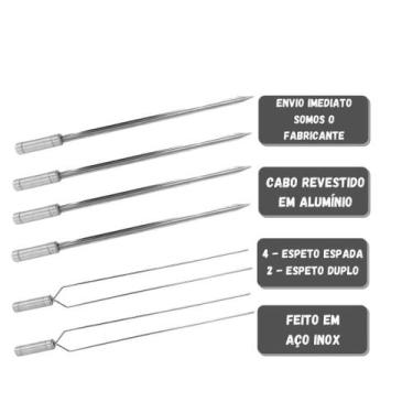 Imagem de 6x Espetos Inox Lâmina 80cm Espada e Duplo P/ Churrasqueira - INOX LAU