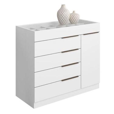 Imagem de Cômoda 5 Gavetas Com Porta Joias Organizador Tampo De Vidro Sevilha Aramóveis