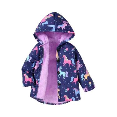 Imagem de Jaqueta De Fleece Com Capuz Colorida Para Meninas, Quente E À Prova De