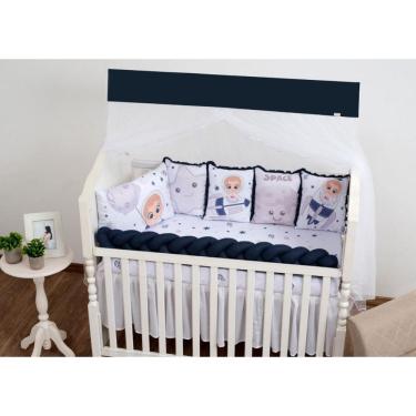 Imagem de Kit Berço 9P Completo E Cheio Azul Marinho Trançado Estelar