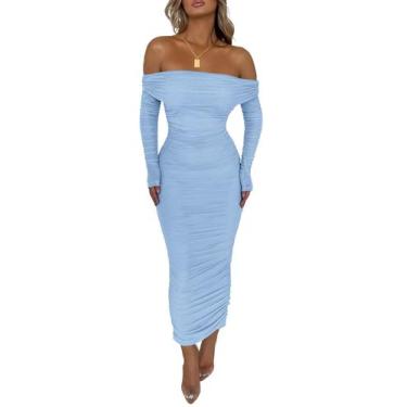 Imagem de Vestido Maxi Ajustado PRETTYGARDEN con Hombros Descubiertos y Fruncido