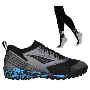 Imagem de Kit Chuteira Society Penalty Se7E Pro Molix Y-1 E Meião, 39, Cinza, Az