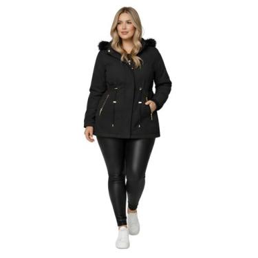 Imagem de Jaqueta ParKa Sarja Peluciada Com Capuz Removivel Plus Size - Ast Stor