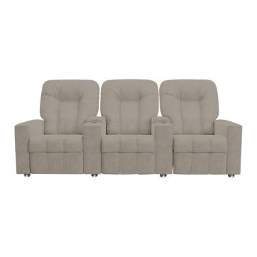 Imagem de Poltrona Reclinável 3 Lugares Romeo F05 Veludo Capuccino Encosto e Assento Reclináveis Lyam Decor
