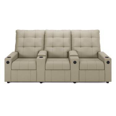 Imagem de Poltrona Reclinável Para Cinema Parma 3 Lugares Couro Sintético Bege D'Rossi