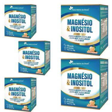 Imagem de Kit 5 Magnésio e Inositol + Associações Sabor Pink Lemonade 5x20 sachês Flora Nativa do...