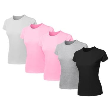 Imagem de Kit 5 Blusas Feminina Camiseta Lisa Básica Algodão Baby Look-Feminino