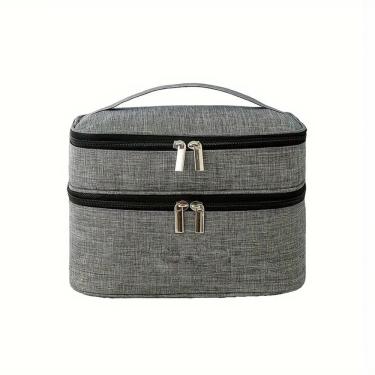 Imagem de Necessaire de Viagem Bolsa Dupla em Poliéster 15.5X23X17 Cinza para Organização de Maquiagem
