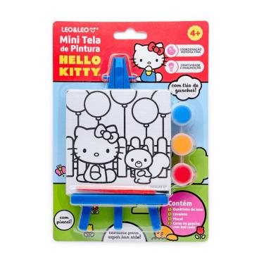 Imagem de Mini Tela de Pintura Hello Kitty Leonora Azul com Tela 9,2x9,2CM, Cavalete e Tintas Guache