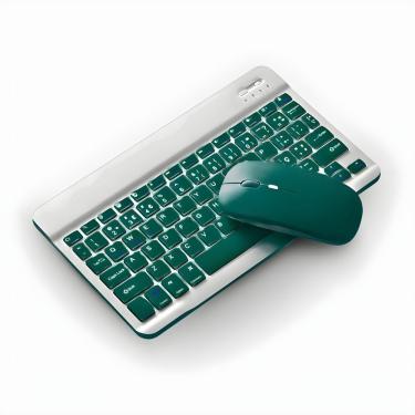 Imagem de Teclado e Mouse sem Fio Bluetooth Recarregável ABNT2 Verde com Receptor USB e Cabo Micro USB Utimix