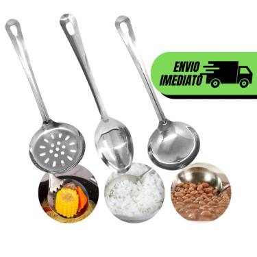 Imagem de Kit de Utensílios de Cozinha Utensílios para Cozinha Inox 4 Peças para Servir Alimentos 100% Aço Inox Uso em Casa Inox