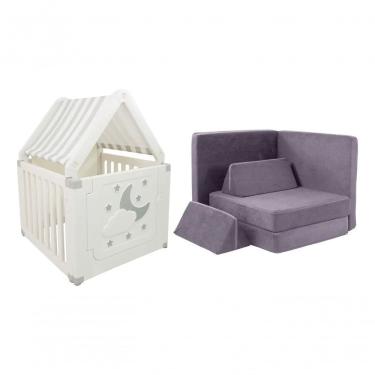 Imagem de Kit Casinha Infantil E Sofá De Brincar Para Crianças Freso Cinza Lúdico