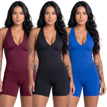 Imagem de KIT 3 Macaquinho Com Bojo Suplex Liso Vekyo Roupa Para Academia Treino Fitness Feminina...
