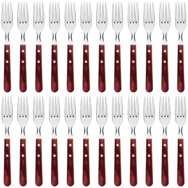 Imagem de Kit 24 Garfos para Churrasco Tramontina Jumbo Inox Cabo Madeira Polywood Vermelho