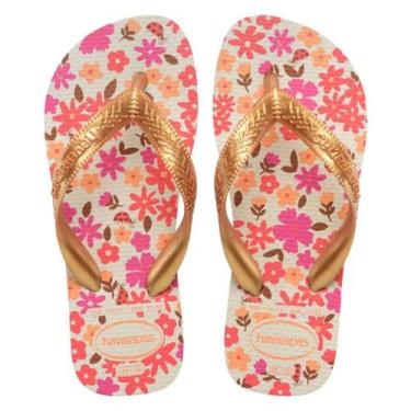 Imagem de Chinelo Infantil Havaianas Kids Flores Classico Original, 33/34, Bege 