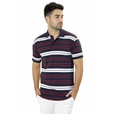 Imagem de Camisa Polo Ixória Malha Listrada Marinho Branco Vermelho - Ixoria, Az
